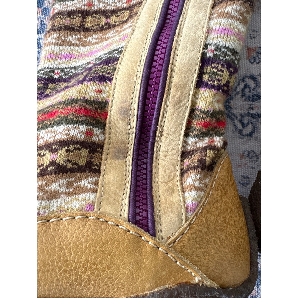 Sorel Norquay Sweater Fair Isle Knit Leather Boots Brown Purple Womens 10 - Picture 12 of 13